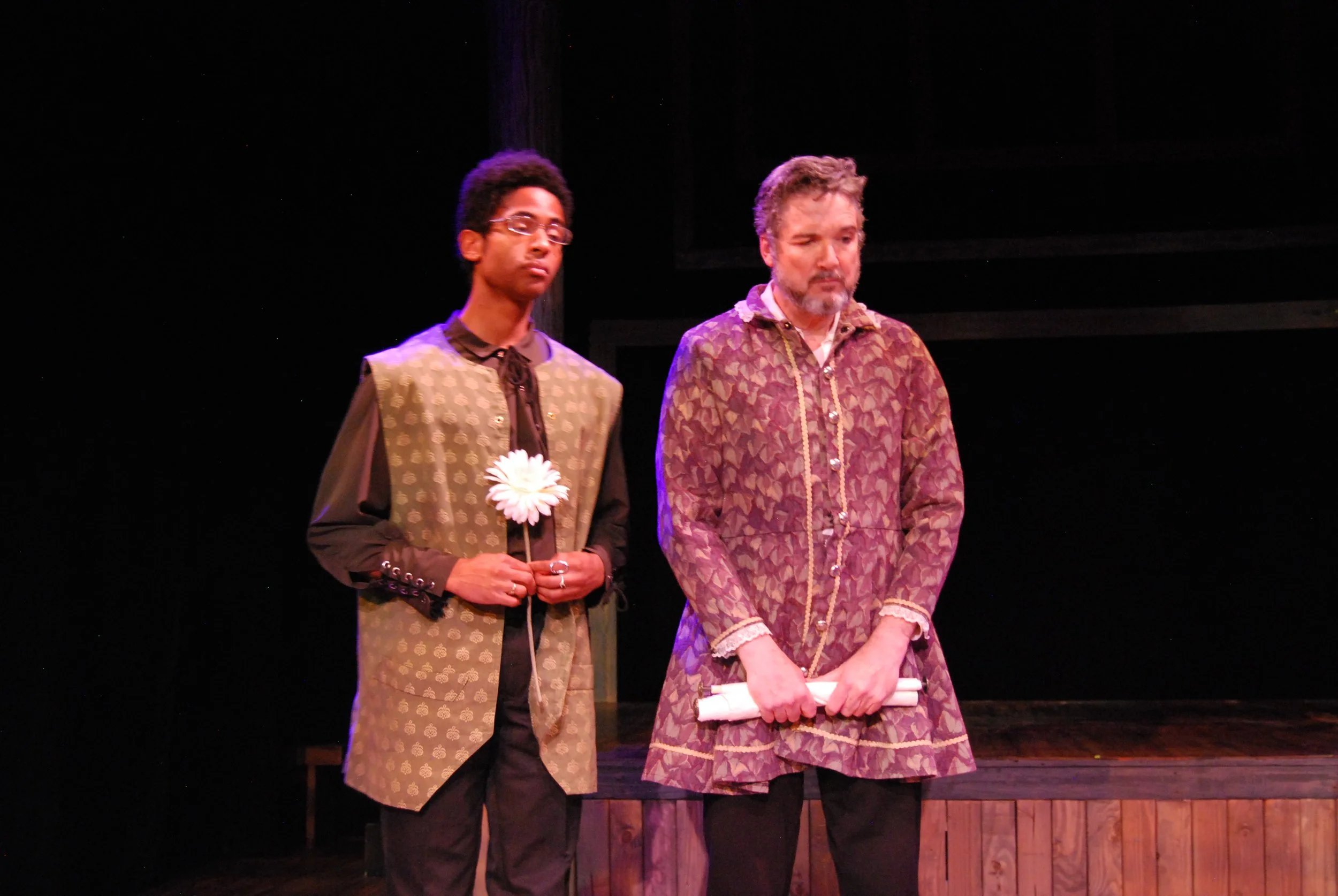 Iyanu Olukotun as Ed Knight with Ben Jonson in a scene from The Book of Will, photographed by Elaine Yee
