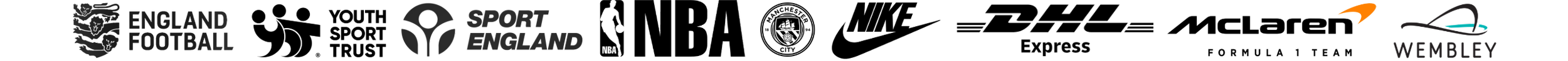 Logos of England Football, Sport England, NBA, Nike, and Wembley.