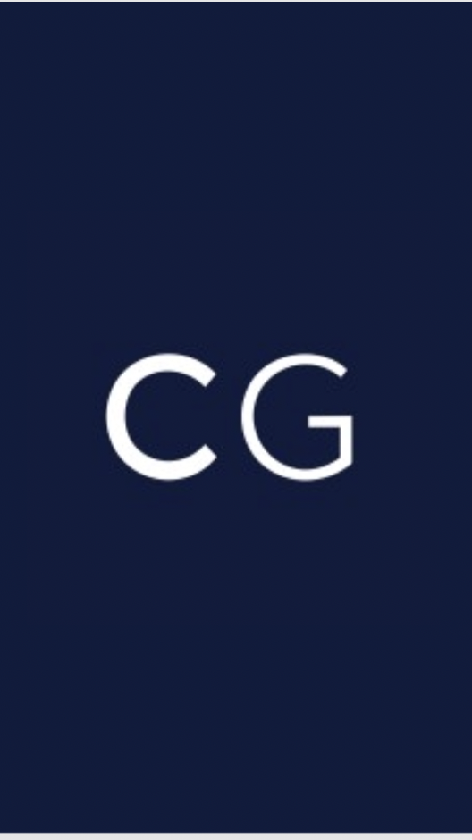Dark blue background with white text displaying the letters 'CG' in the center.