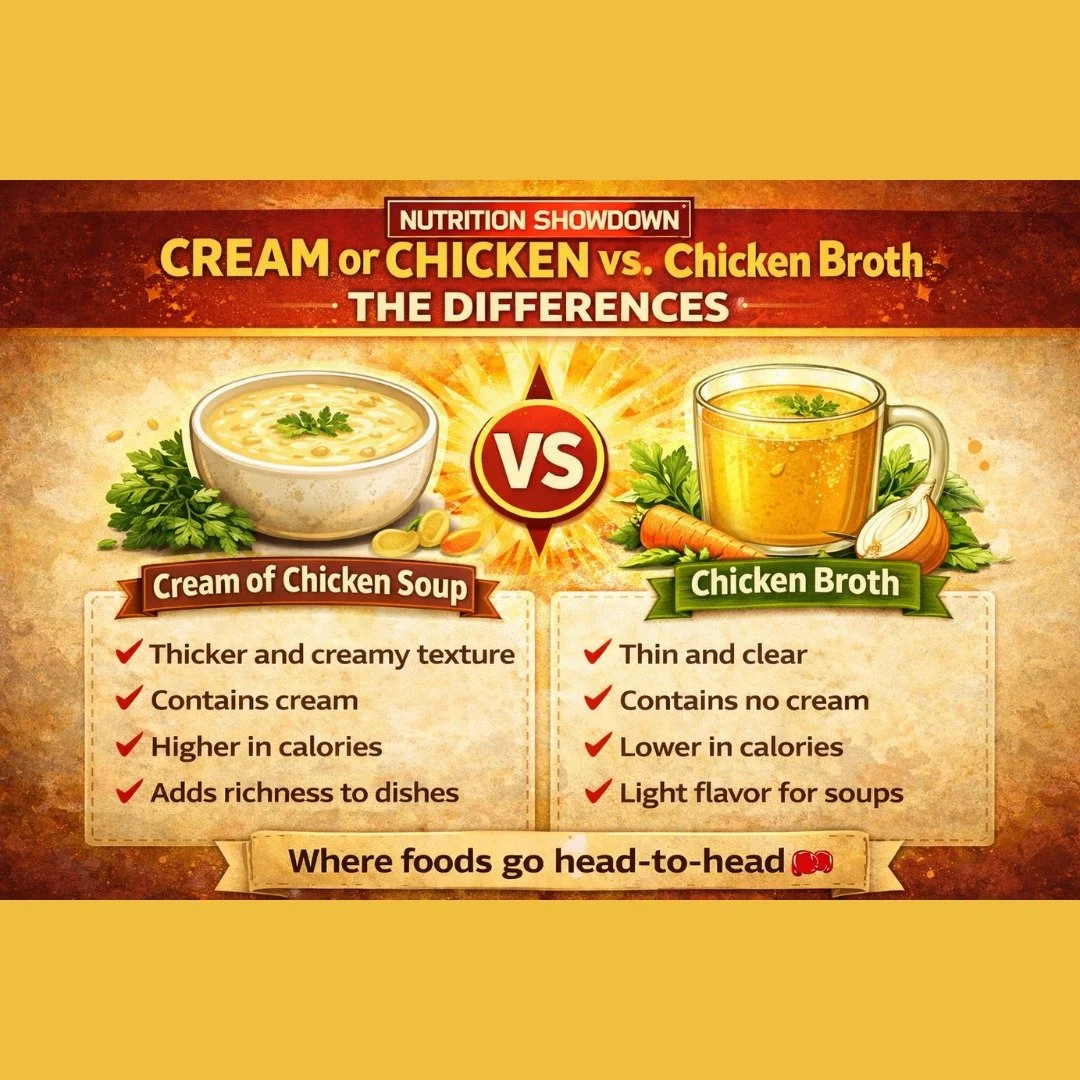 Save this now 📍 so you stop second-guessing yourself in the soup aisle

Cream of chicken soup vs. chicken broth 🍗

They look similar in the soup aisle, but swap them wrong and your recipe is cooked (in the bad way).

Here's what actually separates 