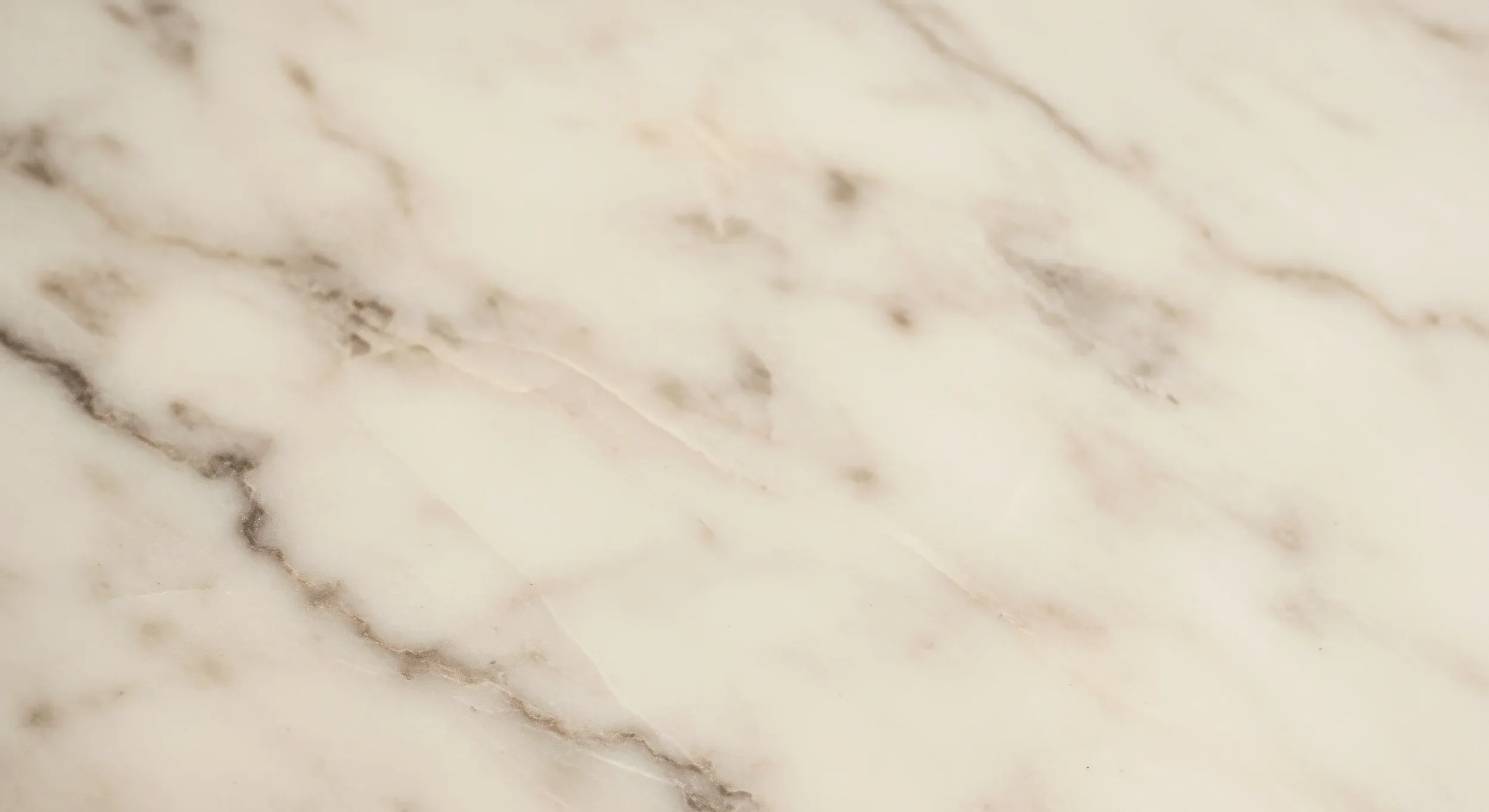Close-up of a white marble surface with gray and brown veining.