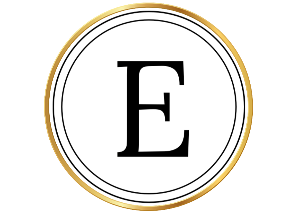 Golden geometric frame with an E to show the logo of Elizabeth's Writing Corner.