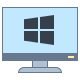 A computer monitor displaying the Windows logo on a blue background.