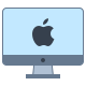 An Apple computer monitor with the Apple logo on the screen