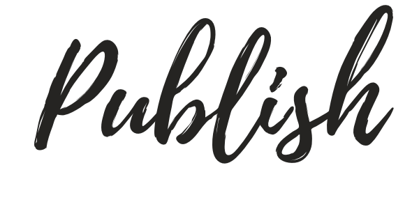 The word 'Publish' written in cursive black font on a transparent background.