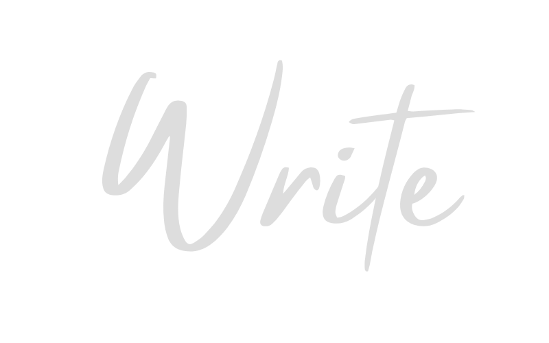 The word 'Write' in large, cursive, gray font on a black background.