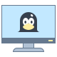 Animated penguin character on Linux computer monitor