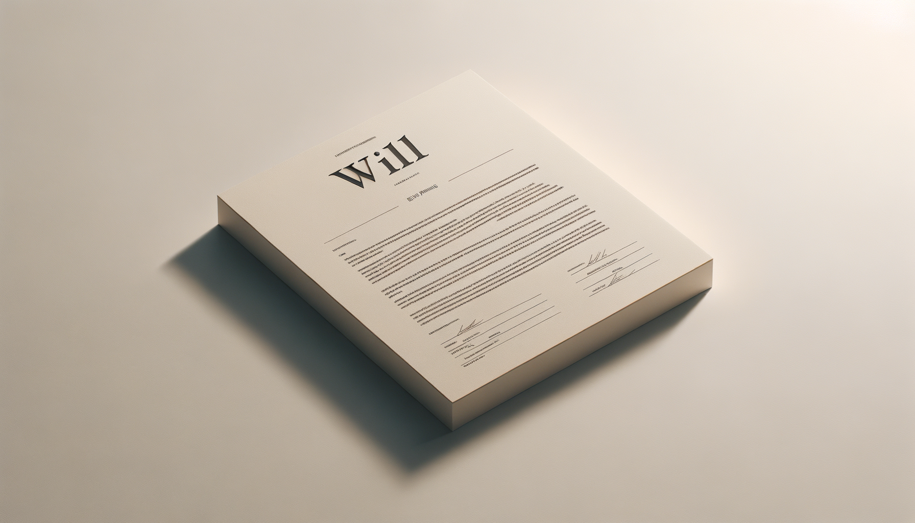 A printed will document lying on a plain, light-colored surface with a shadow cast to the left.
