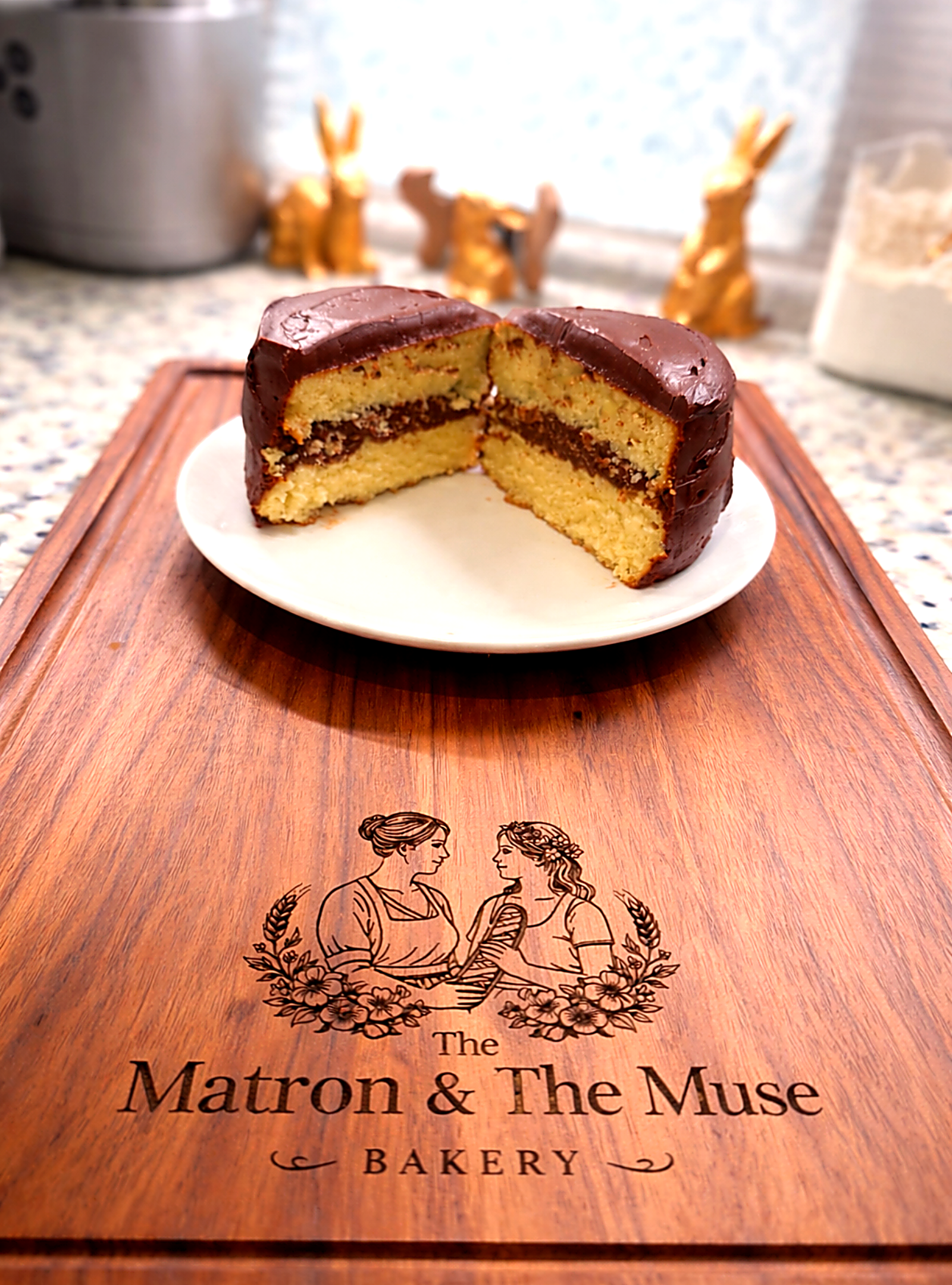 Double layer of Yellow cake with chocolate icing