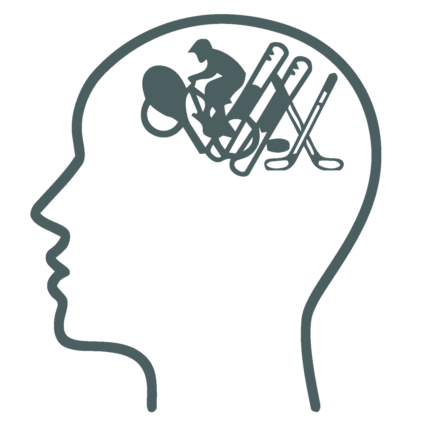 A silhouette of a human head with various types of knives inside the brain area, symbolizing mental health or cognitive function.