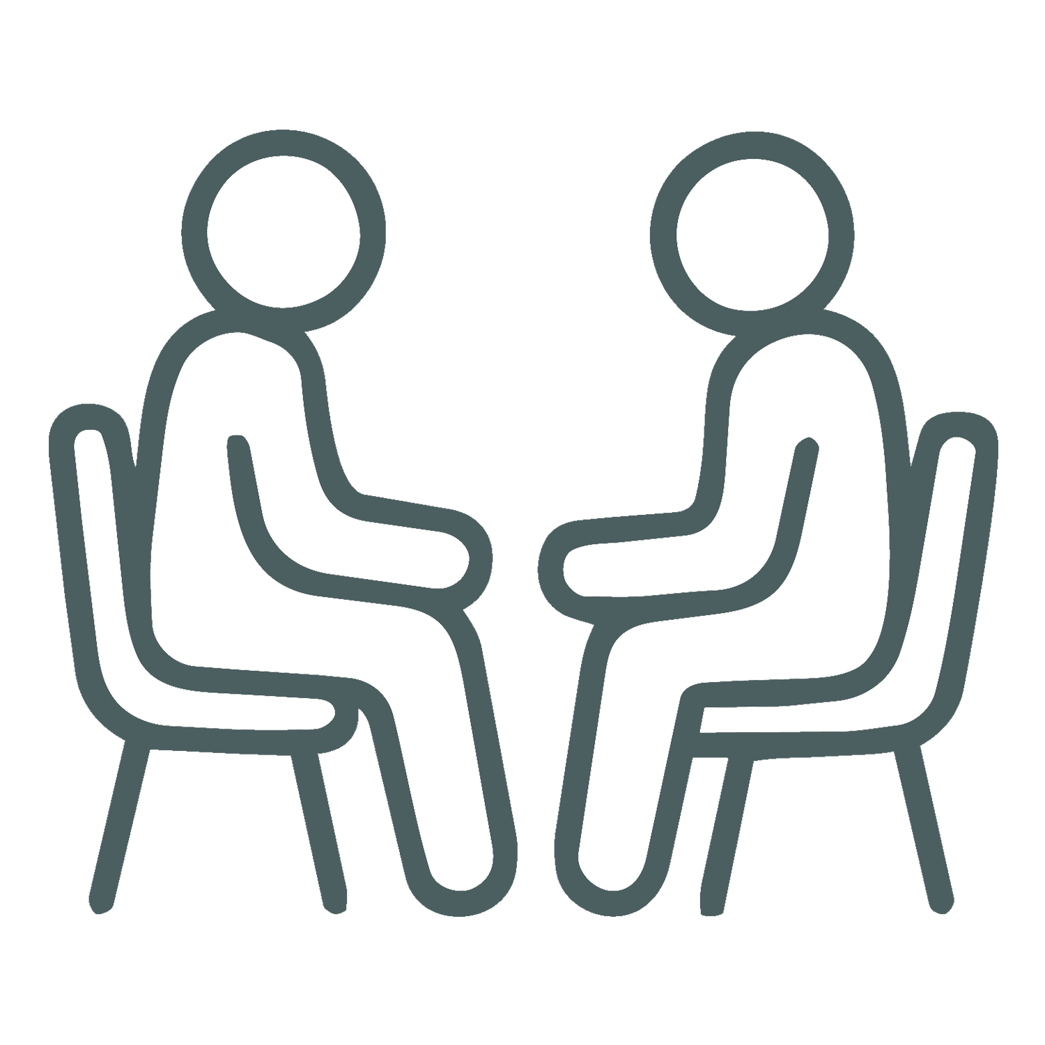 Line drawing of two people sitting across a small table, holding hands