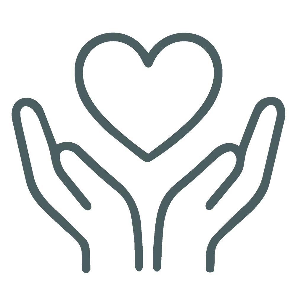 Outline of two hands holding a heart.