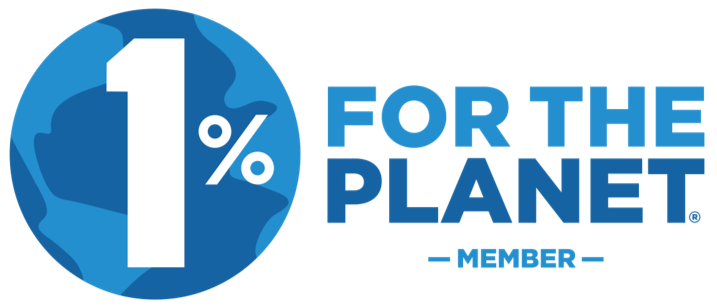 Logo of 1% for the Planet, featuring a blue globe with a white '1%' and the words 'FOR THE PLANET' and 'MEMBER' in blue.