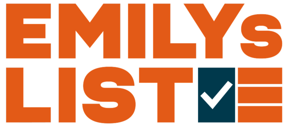 Text reading 'Emily's List' with a check mark in a dark box and three orange lines.