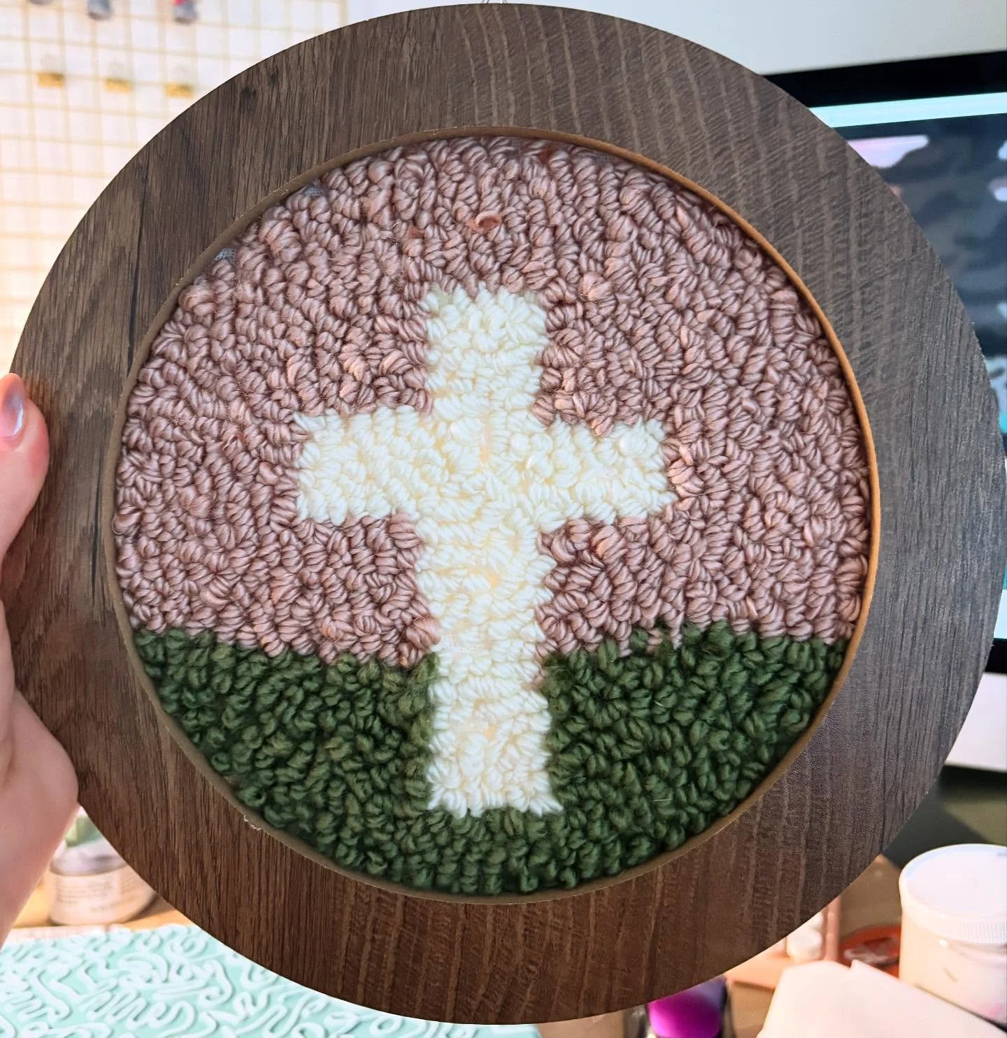 Finished my first punch needle piece! So much fun! #art #embroidery #punchneedle #needlepunch #yarn #fiberarts #creative #cozy #christian #christianart