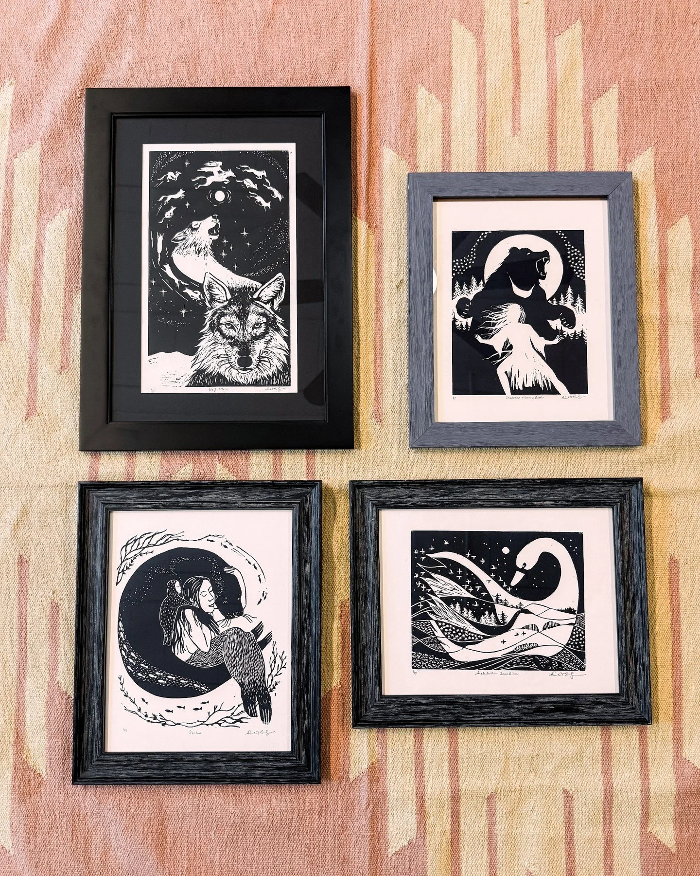 Artist Spotlight🎨
The art in Sophia's Center was intentionally chosen to inspire people in the space. I wanted to include art that shines a light on the wonder of nature and the power of storytelling

These linocuts are by Diem Dangers, the owner/ar