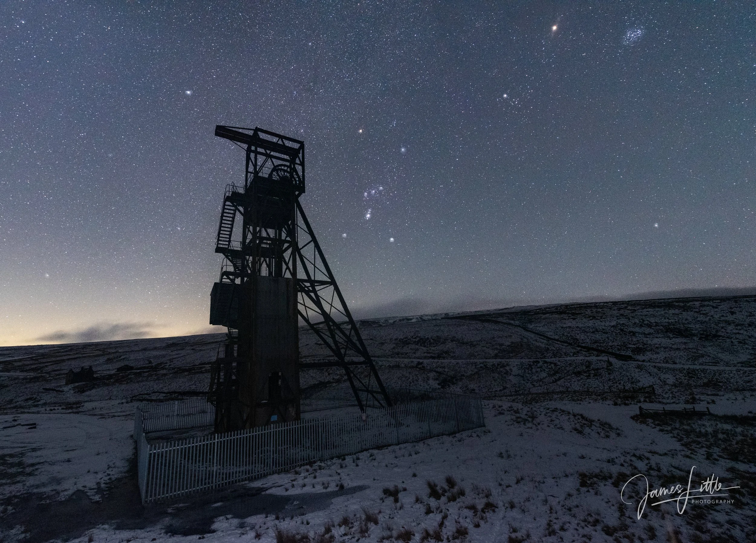 Groverake mine at night in the snow