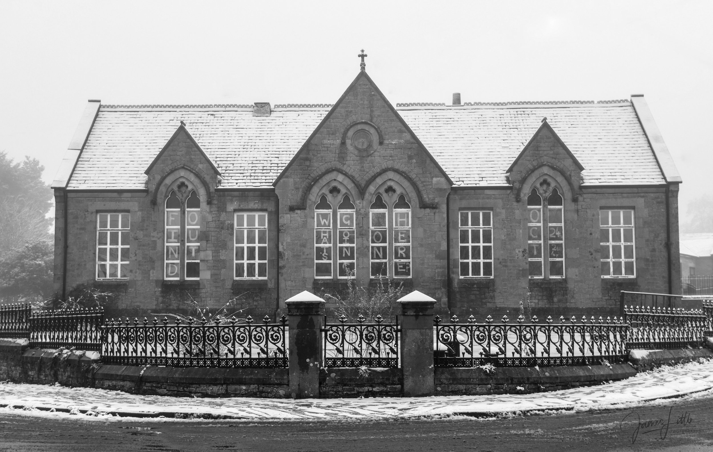The old Allendale First School in black and white