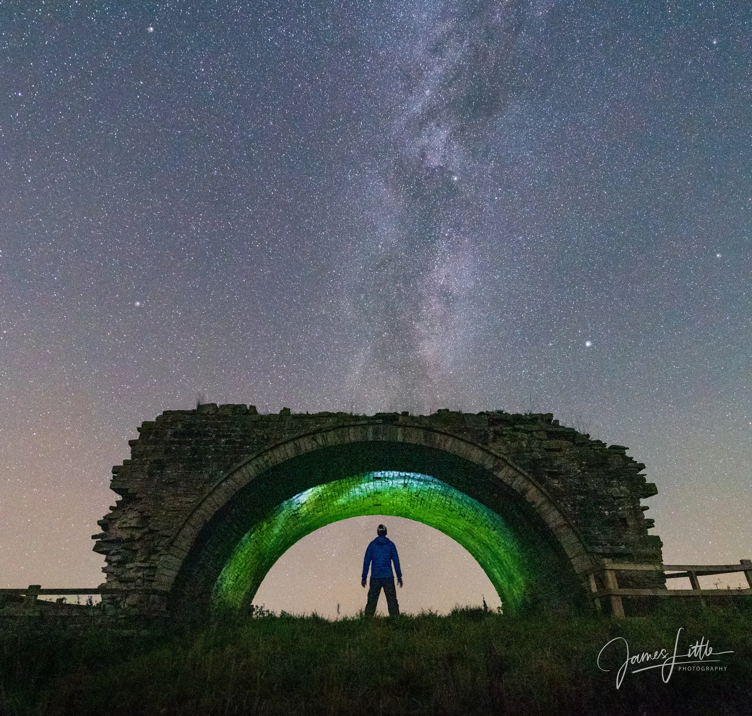 Under the night sky at the broken bridge near Rookhope