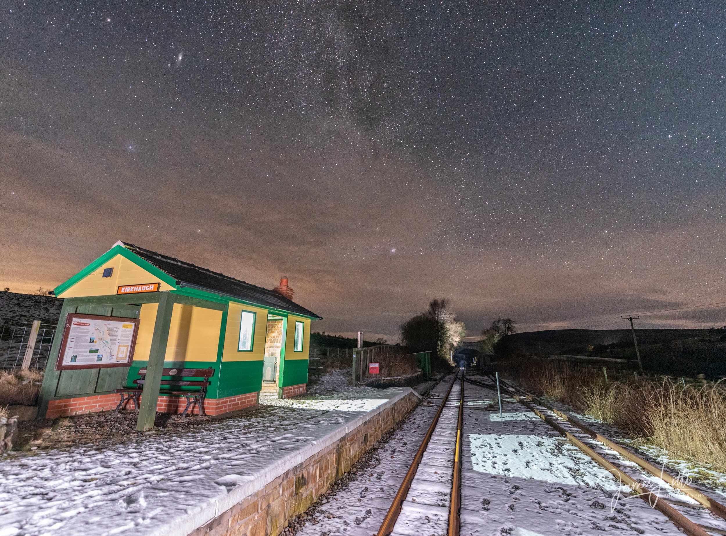 North Pennines train station near Alston on a cold winters night