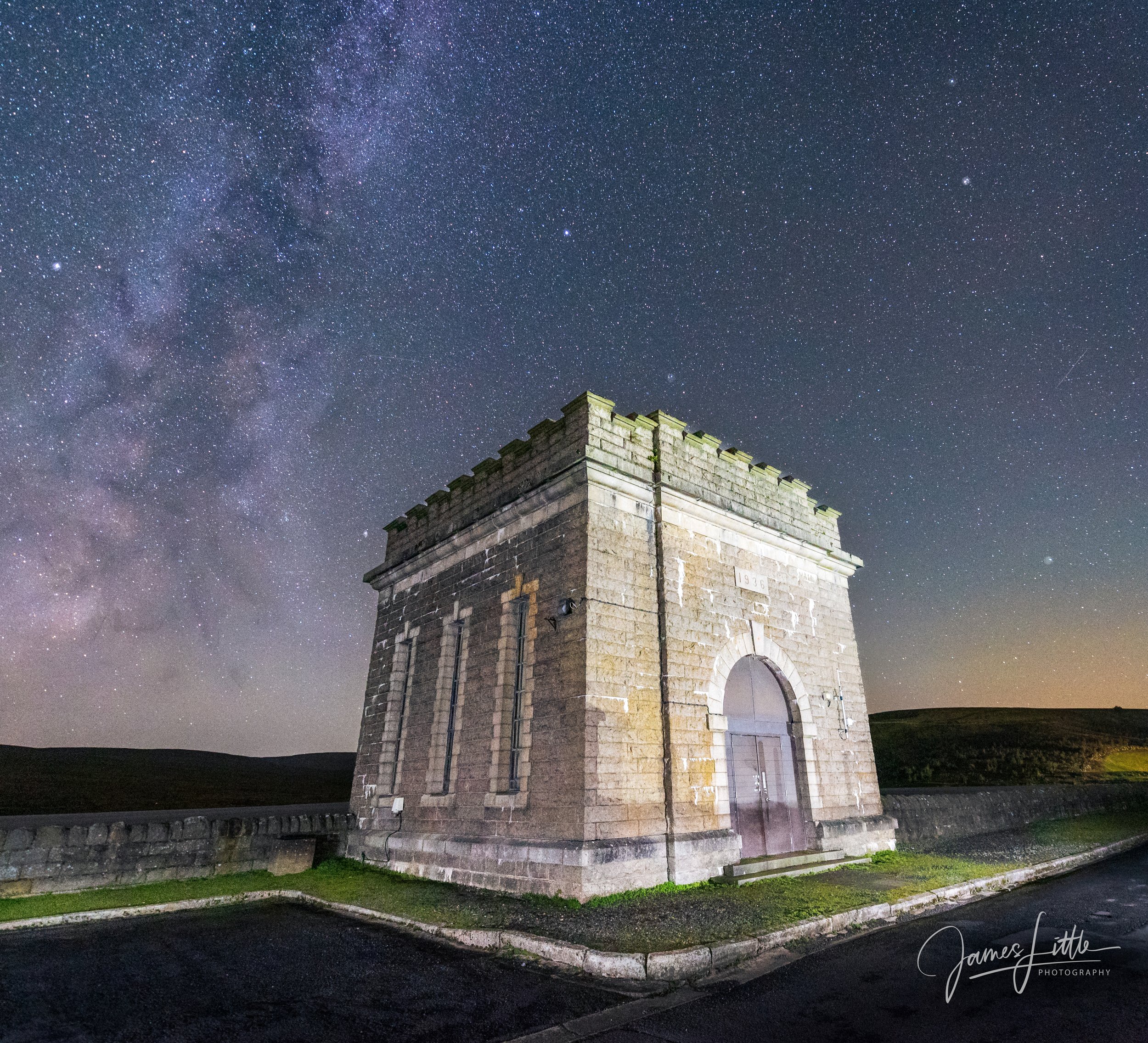 Burnhope Reservoir in the North Pennines at night