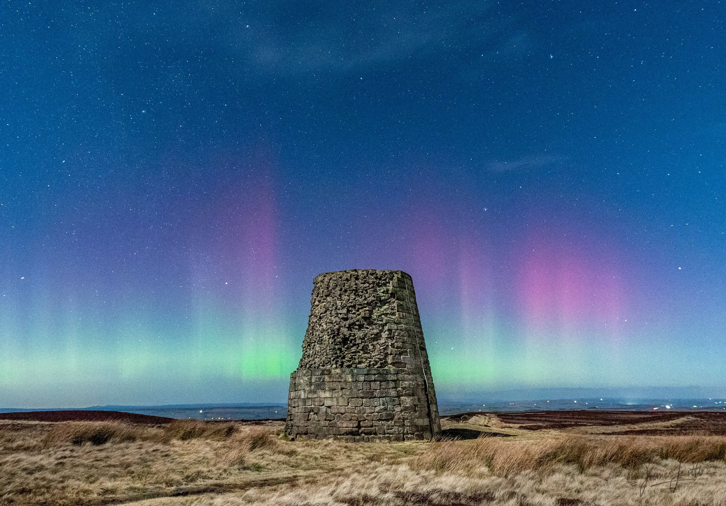 Northern Lights over Allendale chimney. A photo by James Little Photography
