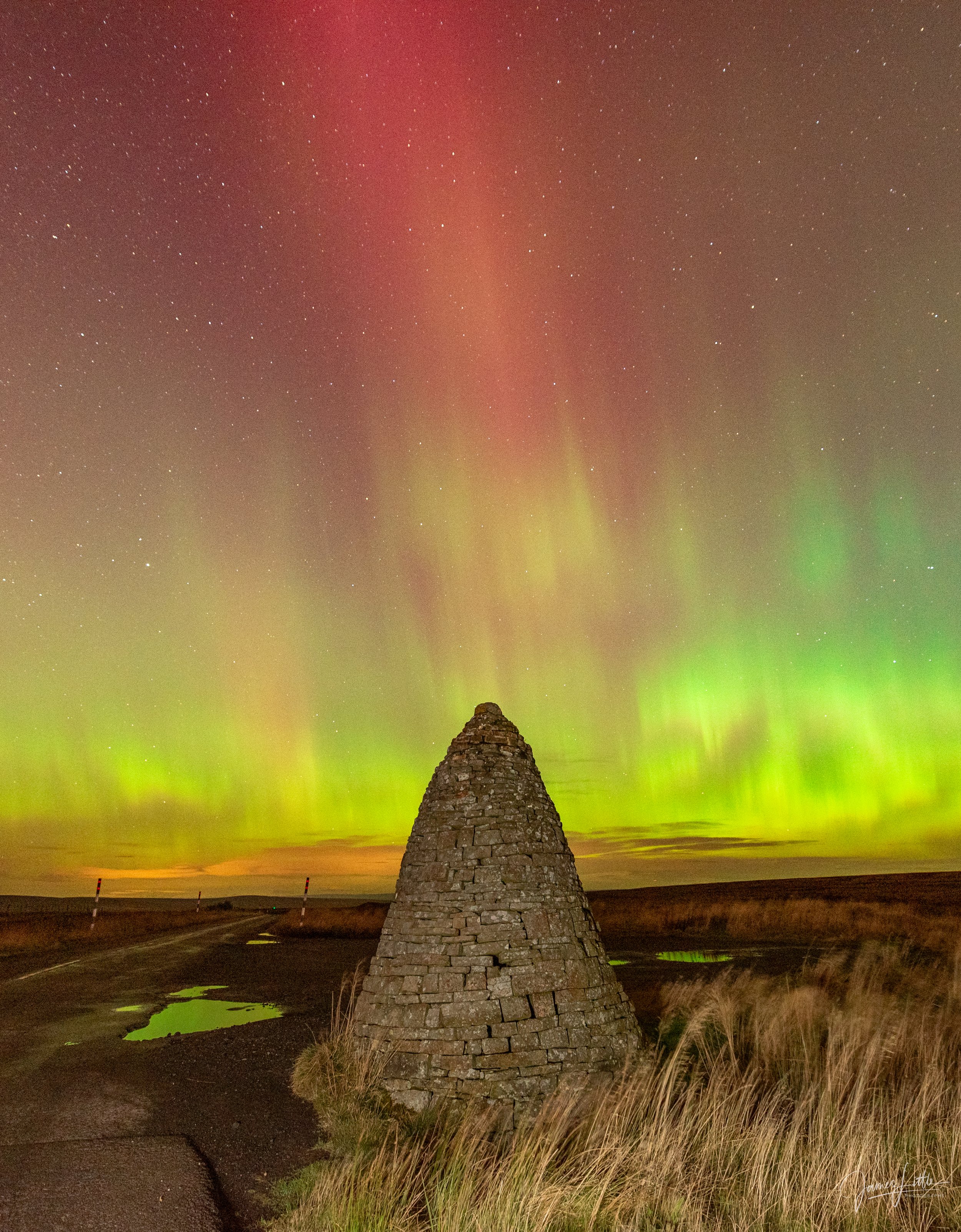Stone Caine near the Northumberland and County Durham boarder with an incredible northern lights display during the May 2024 storm