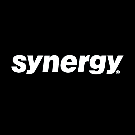 The word 'synergy' in white lowercase letters on a black background.