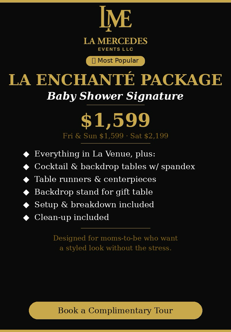 La Enchanté Baby Shower Package $1599 - Styled baby shower venue Zephyrhills FL most popular package