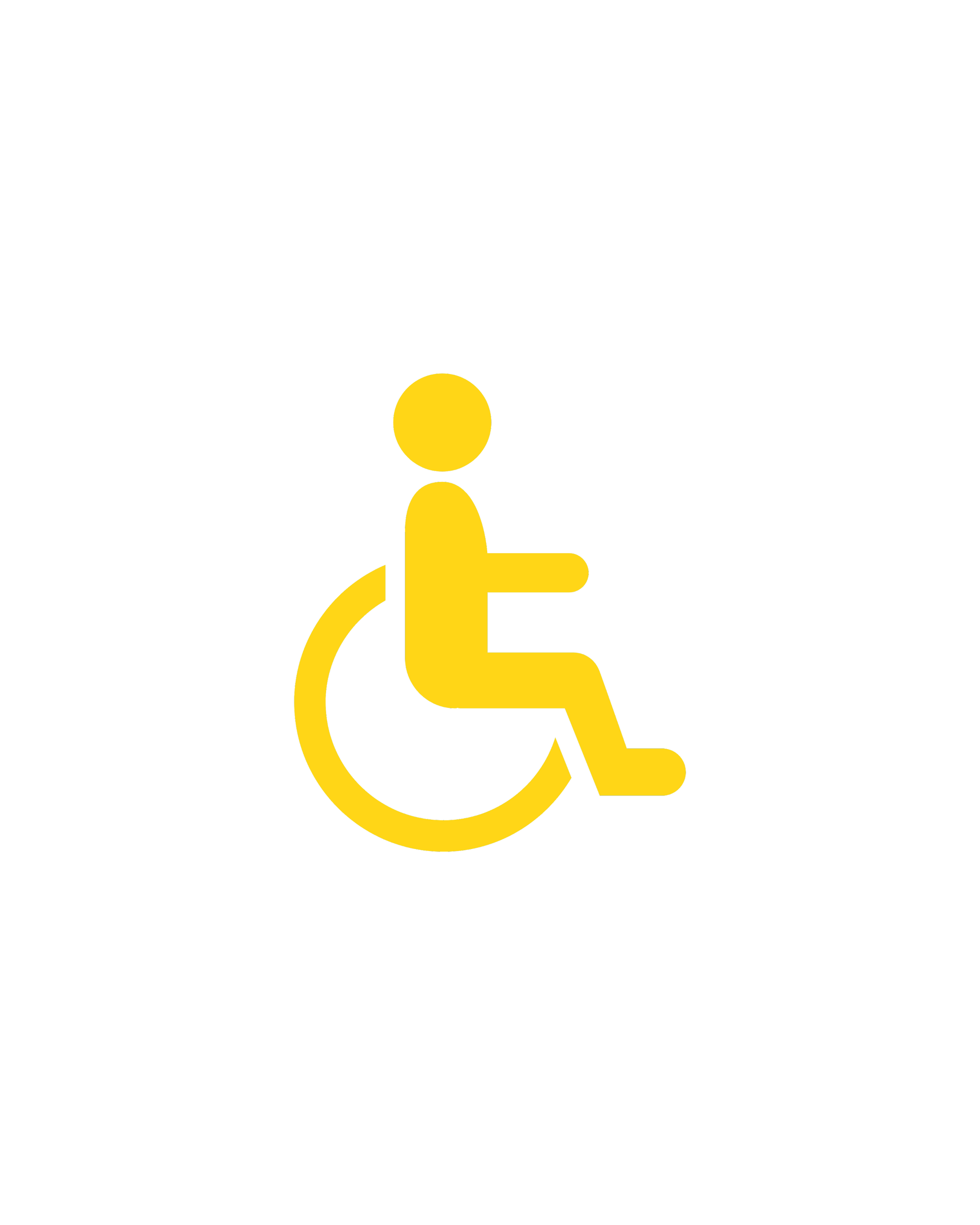 Yellow wheelchair accessibility symbol on a black background.