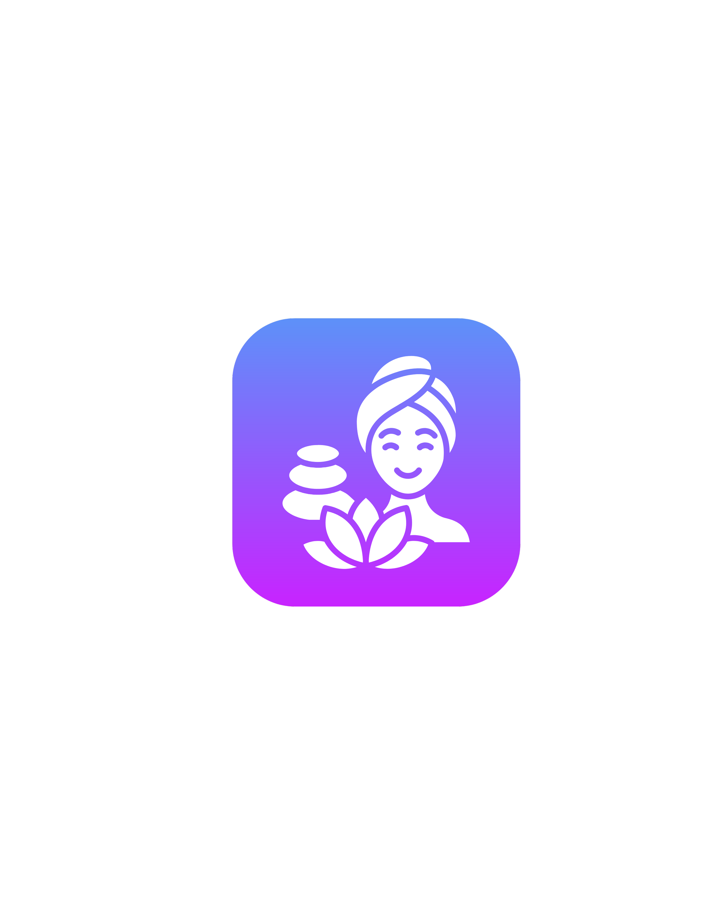 App icon with a smiling woman wrapped in a towel, surrounded by a lotus flower and floating stones, symbolizing wellness or relaxation.