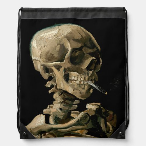 vincent van gogh skull burning cigarette drawstring bag