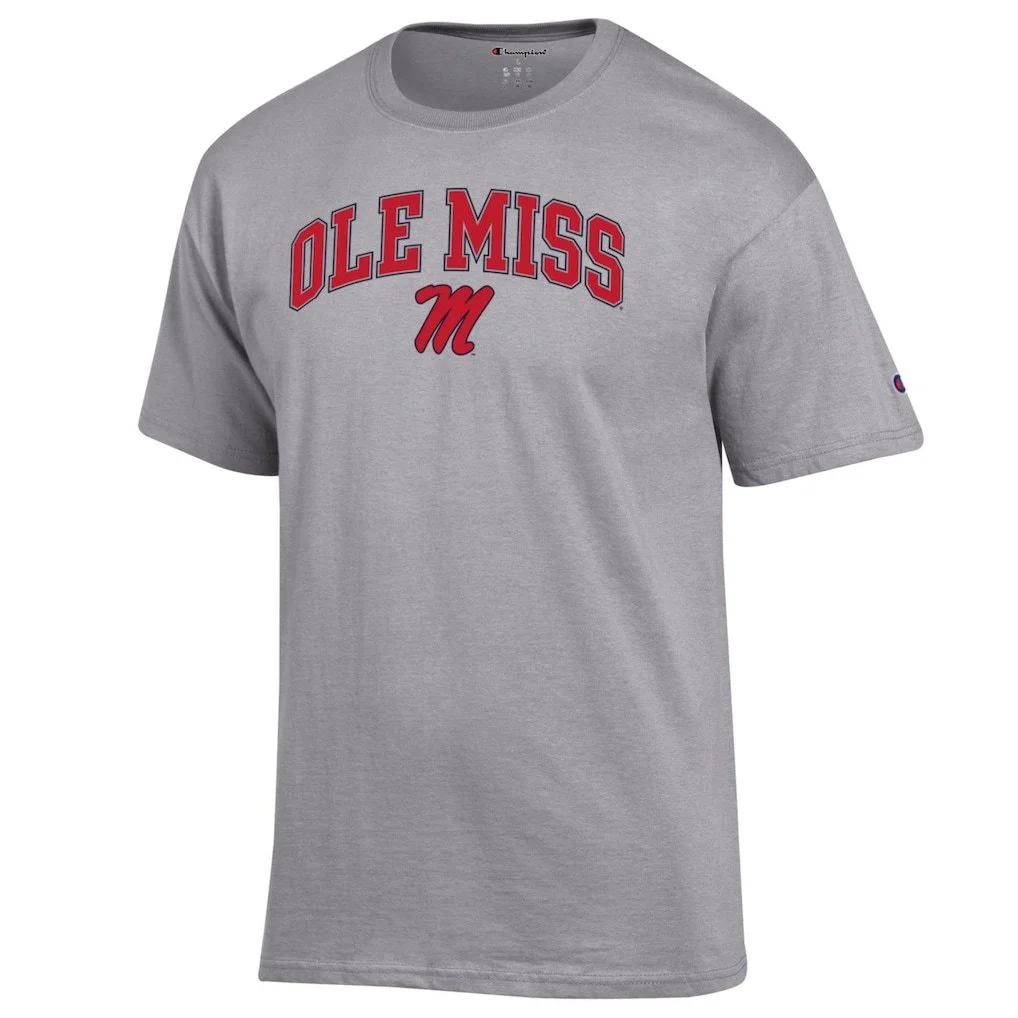 mens champion heather gray ole miss rebels arch over logo t-shirt