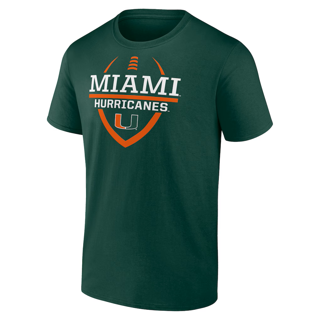mens green miami hurricanes football fan t-shirt