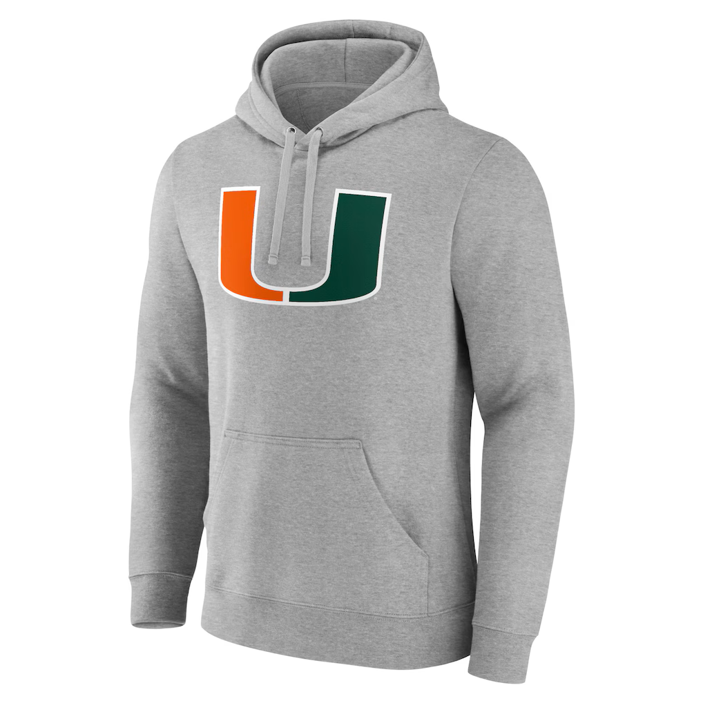 mens gray miami hurricanes team logo pullover hoodie