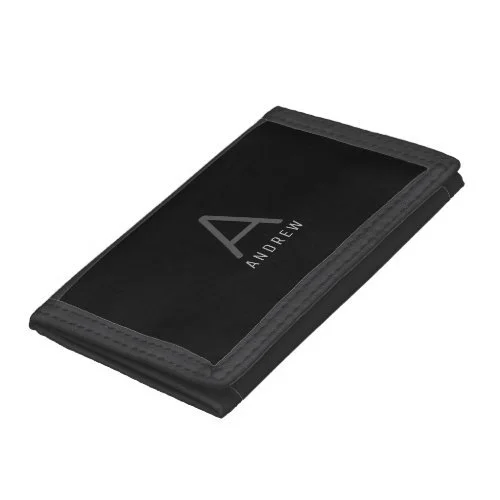modern personalized monogram black gray trifold wallet