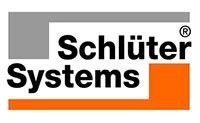 Schluter Systems logo with black text on a white background, featuring an orange accent in the bottom right corner.