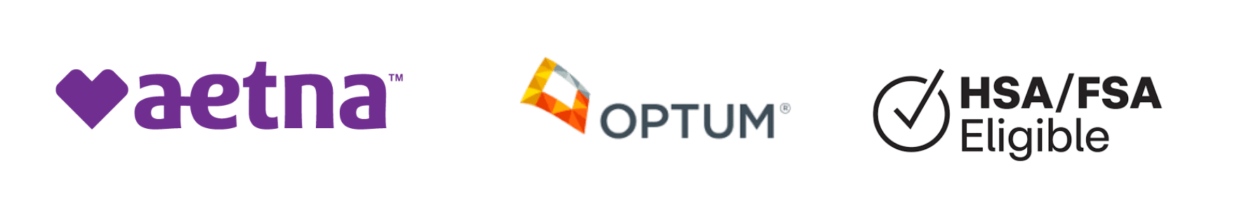 Logos of Aetna, Optum, and a checkmark indicating HSA/FSA eligibility.