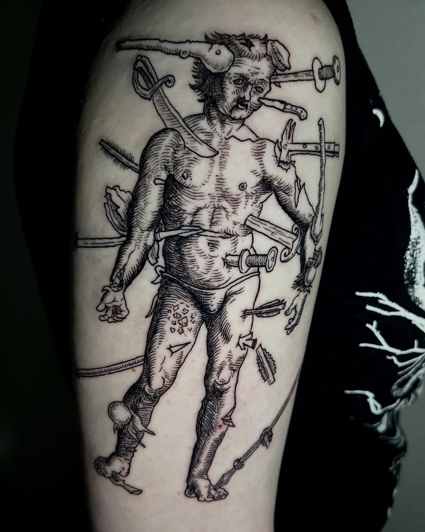 Wound man is having a tough day. :/ 
.
.
.
#woundman#woundmantattoo#lineworktattoo#engravingtattoo#penandinkdrawing#inkdrawingtattoo#woodcuttatoo#blackworktattoo#ouch#tattoo#tattooist#tattooer#tattooartist#coloradotattoo#coloradotattooers#denvertatto