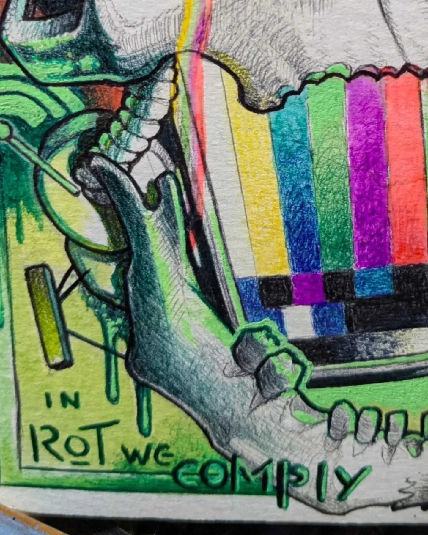 Mostly Bic pens, with copic markers, gel pens, fuck a.i. 🤠☠️ shadow bans can also suck it, the last few things I've shared have only reached followers, as far as I'm concerned social media apps have shown their hand fully in being complicit in the c