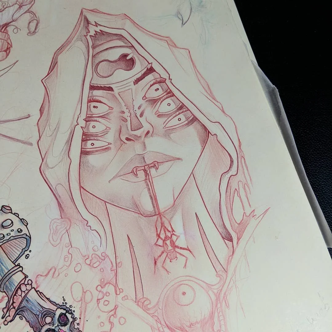 I've been revisiting this Arachne, and some other deities. (In progress) Cheers to good health and mental calm these days. 🖤 
#arachne #godesses #illustrativeportrait #2020 #smite #smitegame #doodlelife #drawing #colerasepencil #colerase