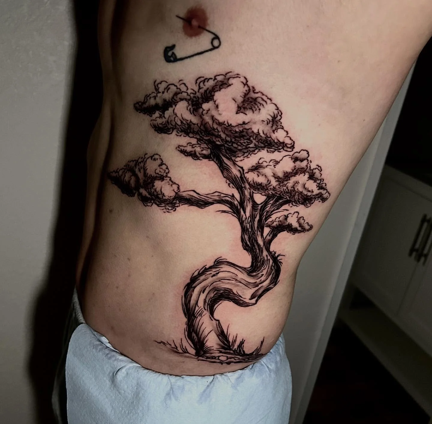 Spicy bonsai tree for Wesley! 🔥😈 
.
.
.
#treetattoo#blackngrey#blackngreytattoo#bonsaitattoo#blackworktattoos#ribtattoo#coloradotattooartist#denvertattoo#denvertattooartist#bouldertattooartist