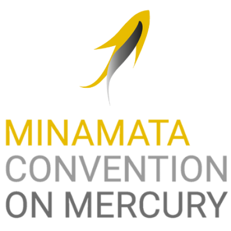 Logo of the Minamata Convention on Mercury featuring a stylized fish and text.