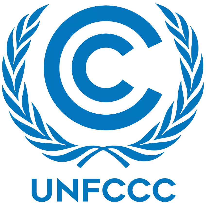 The logo of the United Nations Framework Convention on Climate Change (UNFCCC), featuring a blue circle with a 'C' inside and surrounded by a stylized laurel wreath, with the acronym 'UNFCCC' below.