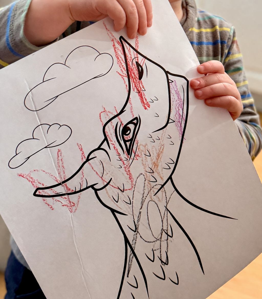 Children coloring printable dragon coloring pages from a story activity