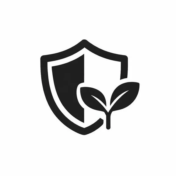 Shield with a growing plant, representing long-term brand protection, trust, and sustainable growth in digital and AI search environments.