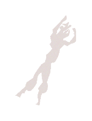 Silhouette of a half human with a crocodile head, possibly in a dancing pose.