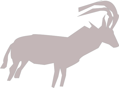 Silhouette of a sable antelope with large, curved horns