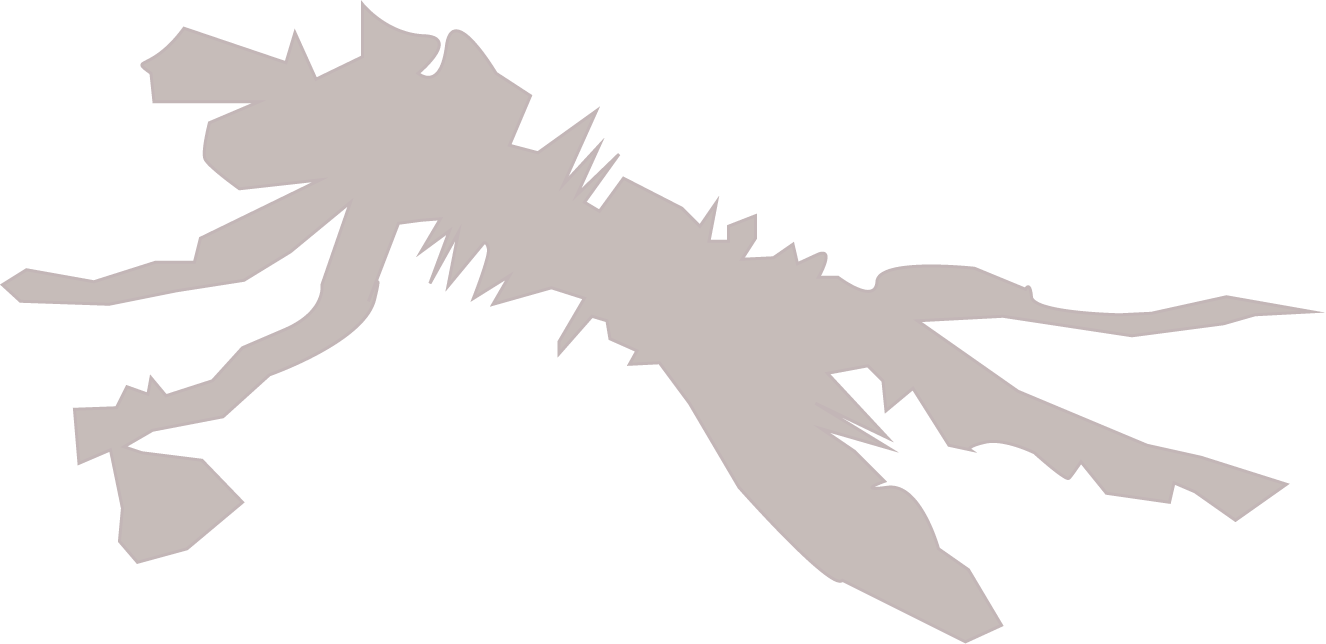 Silhouette of an insect like human figure with many spikes and long legs, dark brown in color, against a transparent background.