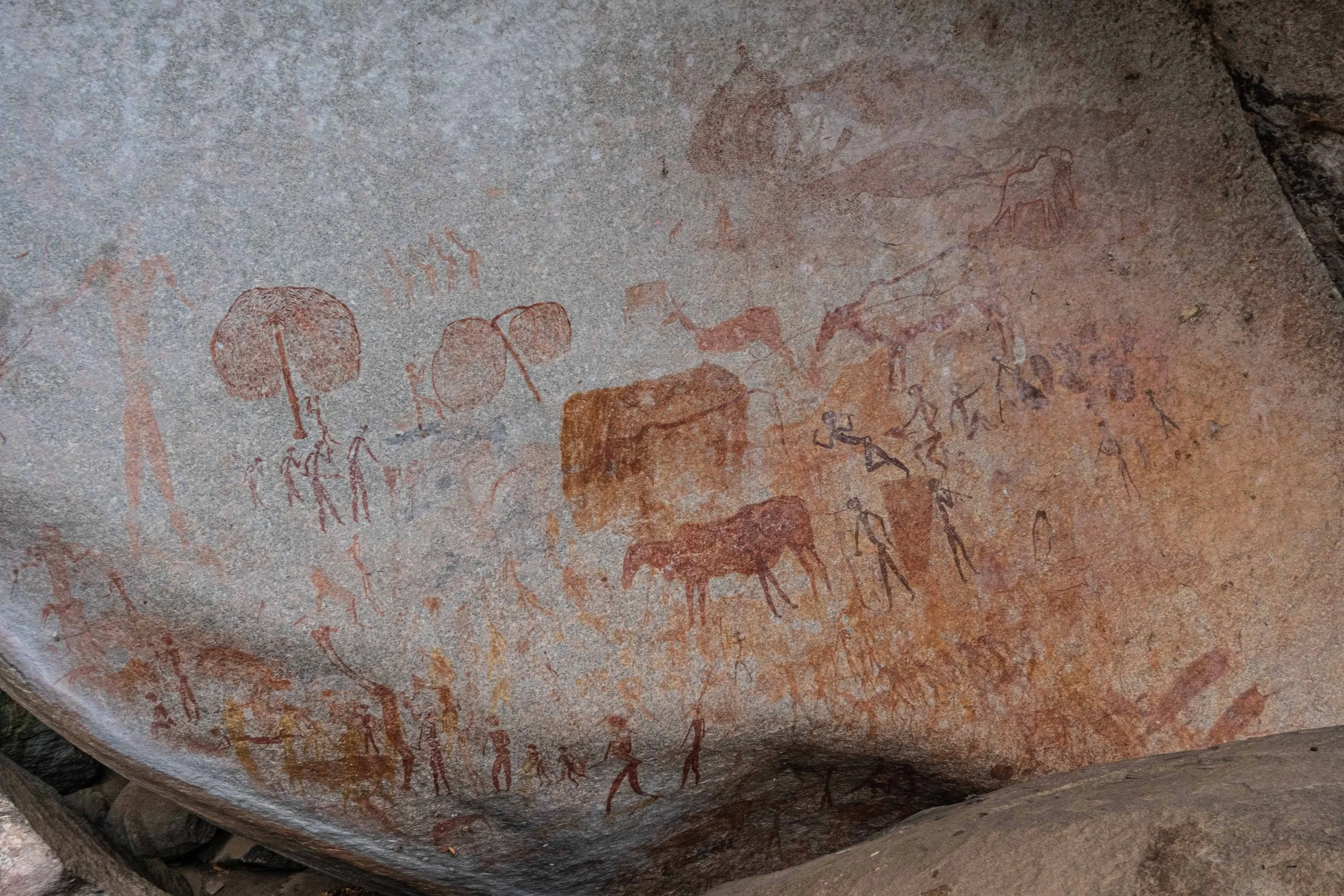 Section showing animals and human figures at Lake Chivero